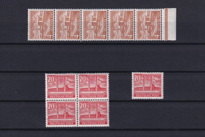 Berlin 1953 Nr. 112/13 einzel, 5er Streifen und 4er Block **